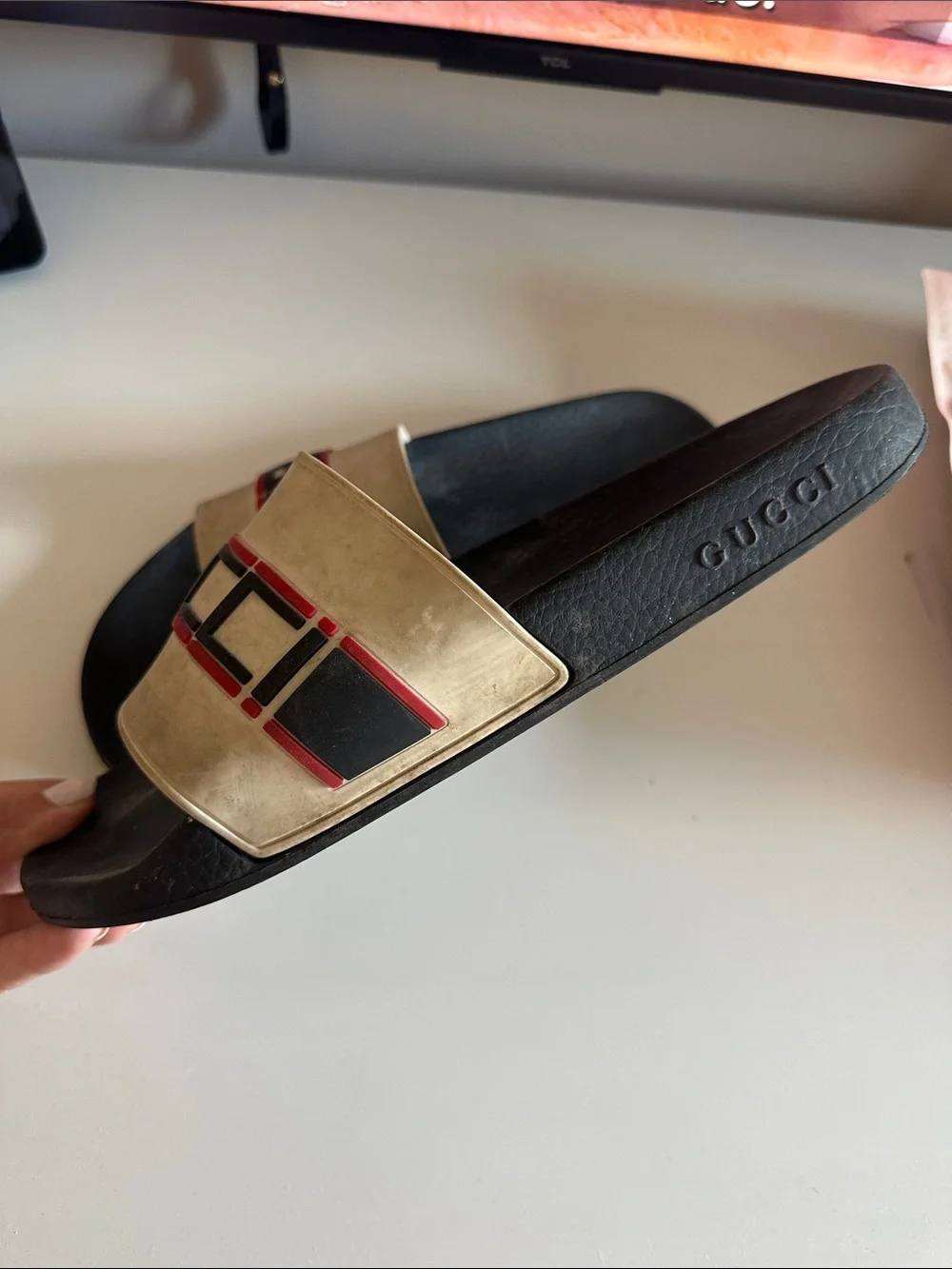White Gucci Slides